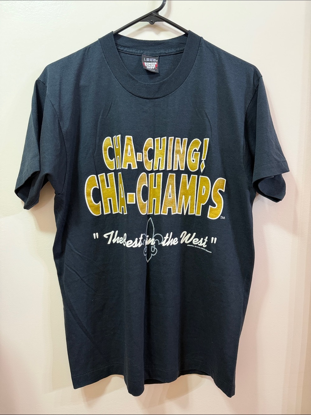 Saints Black and Gold Graphic 'CHA-CHING! CHA-CHAMPS' Short Sleeve Tee NWOT
